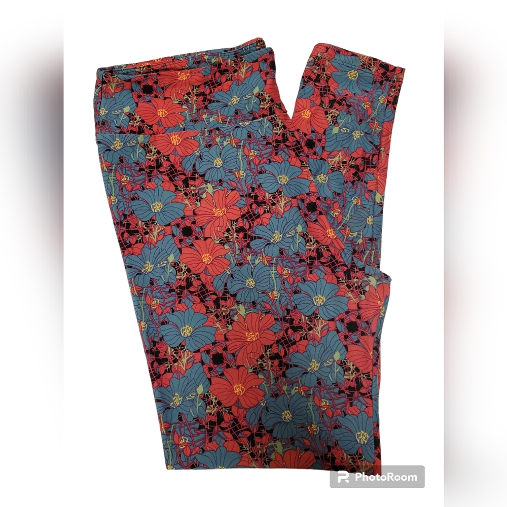 LulaRoe leggings, blue & pink flowers